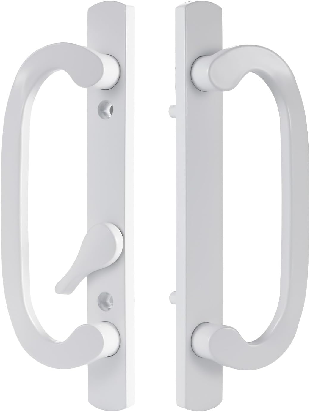 Sliding Patio Door Handleset, 45° Keyway, 3-15/16" H.C., Fits 1-3/8" to 2-1/4" Thick Doors, No-Handed, White Diecast, Offset Position Non-Keyed|Off Center Thumb Latch