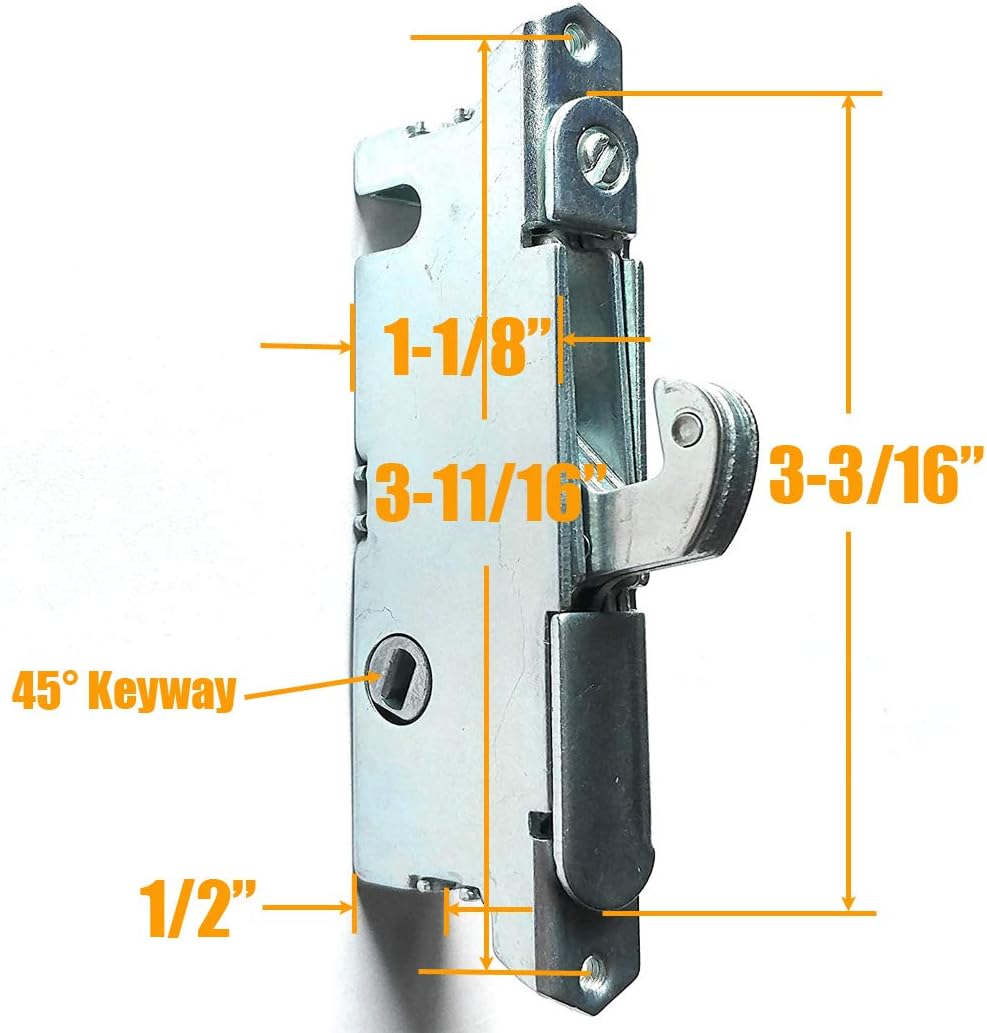 Patio Door Handle Set + Mortise Lock 45° Perfect Replacement for Sliding Glass Door Fits 3-15/16” Screw Hole Spacing, Non-keyed with Latch Locks,White Diecast,Reversible Design(Non-Handed)
