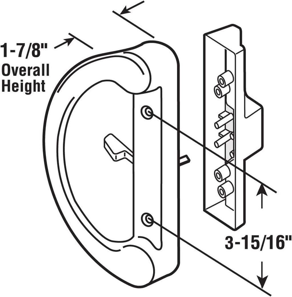 Patio Door Handle Set + Mortise Lock 45° Perfect Replacement for Sliding Glass Door Fits 3-15/16” Screw Hole Spacing, Non-keyed with Latch Locks,White Diecast,Reversible Design(Non-Handed)
