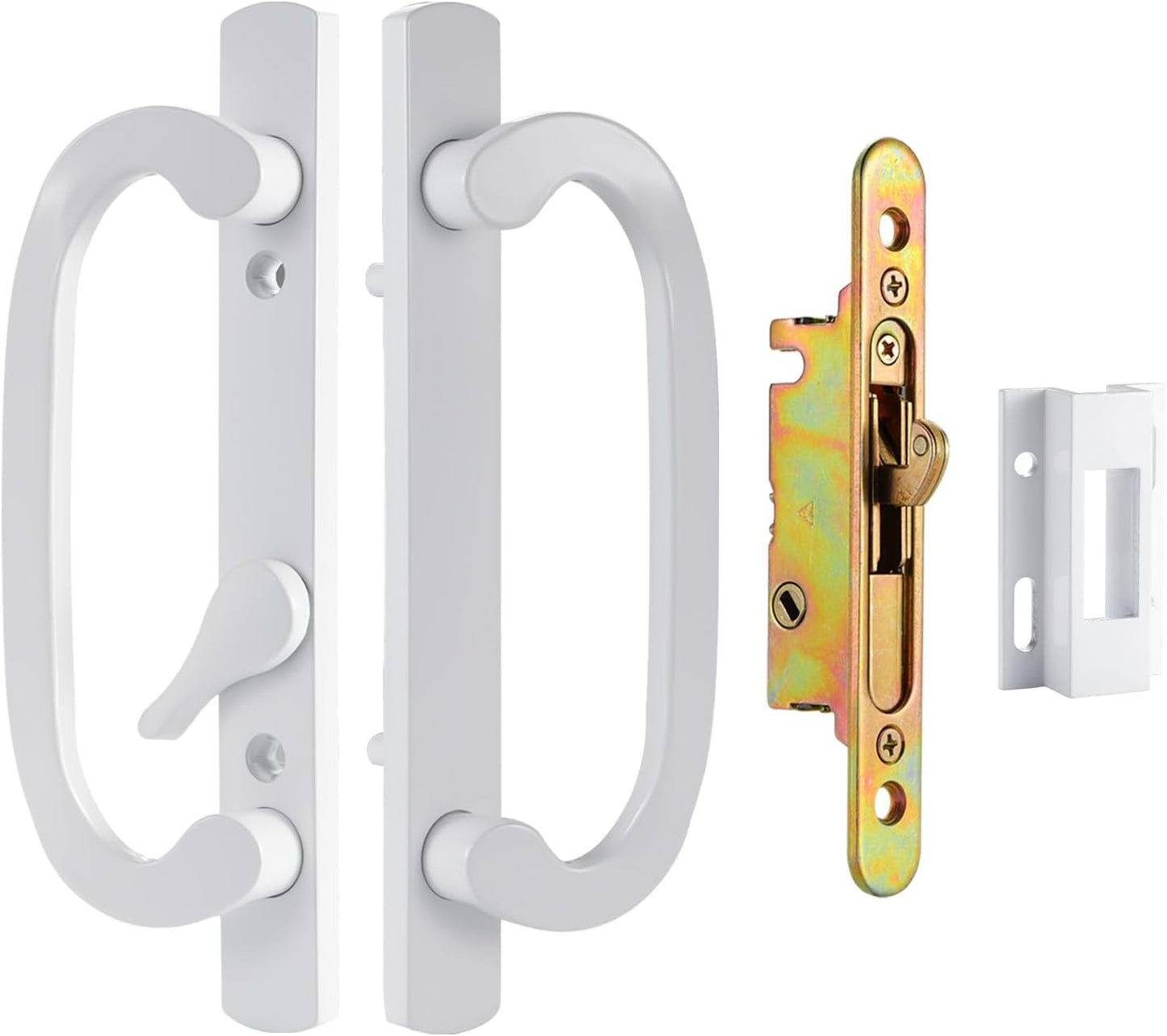 Sliding Patio Door Handleset, 45° Keyway, 3-15/16" H.C., Fits 1-3/8" to 2-1/4" Thick Doors, No-Handed, White Diecast, Offset Position Non-Keyed|Off Center Thumb Latch