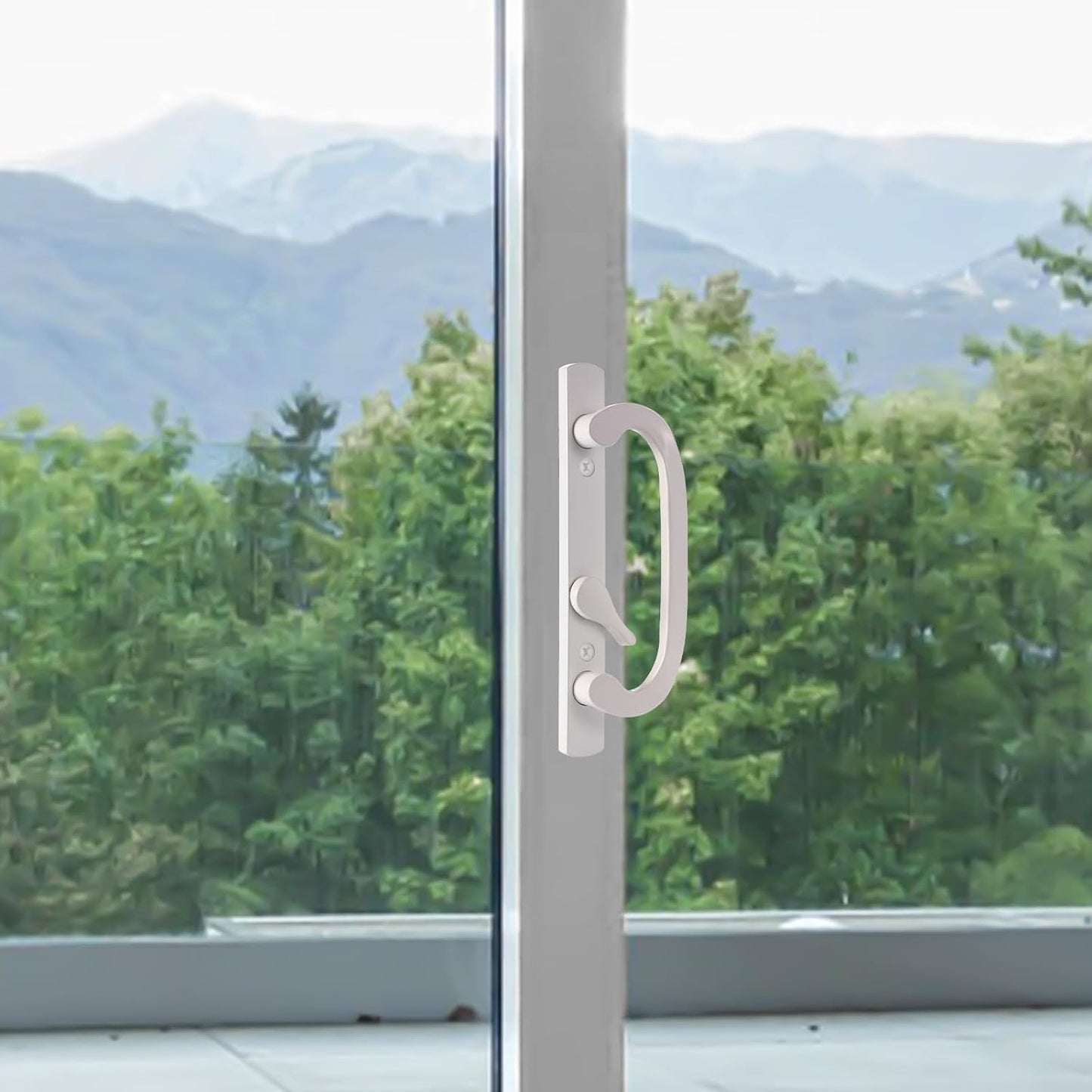 Sliding Patio Door Handleset, 45° Keyway, 3-15/16" H.C., Fits 1-3/8" to 2-1/4" Thick Doors, No-Handed, White Diecast, Offset Position Non-Keyed|Off Center Thumb Latch