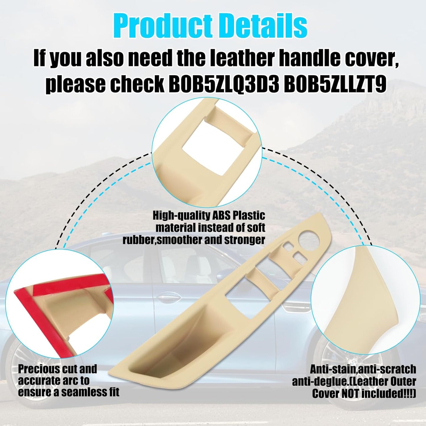 Jaronx Compatible with BMW Door Handle Covers Snap-on/Sticky-on 5 Series 520 525 528 530 535 F10/F11 2010-2016,7PCS Driver Side Window Switch Panel+Passenger Door Handle+Window Switch Covers (Beige)