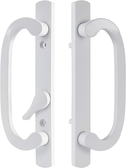 Sliding Patio Door Handleset, 45° Keyway, 3-15/16" H.C., Fits 1-3/8" to 2-1/4" Thick Doors, No-Handed, White Diecast, Offset Position Non-Keyed｜Off Center Thumb Latch