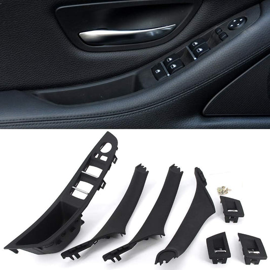 Black Window Switch Armrest Panel, Inner Door Pull Handle Trim Cover Kits Replacement for 2010-2016 BMW 5 Series 520 523 525 528 530 535