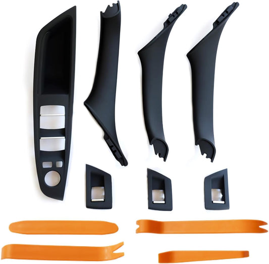 WODOFO GDR(7PCS Kit Inside Door Handle,Door Pull,Window Switch Armrest Panel Button Cover,All Four Inside Handle Trim Replacement for BMW 5 Series 528i 535d 535i 550i M5 F10 51417225873 Black