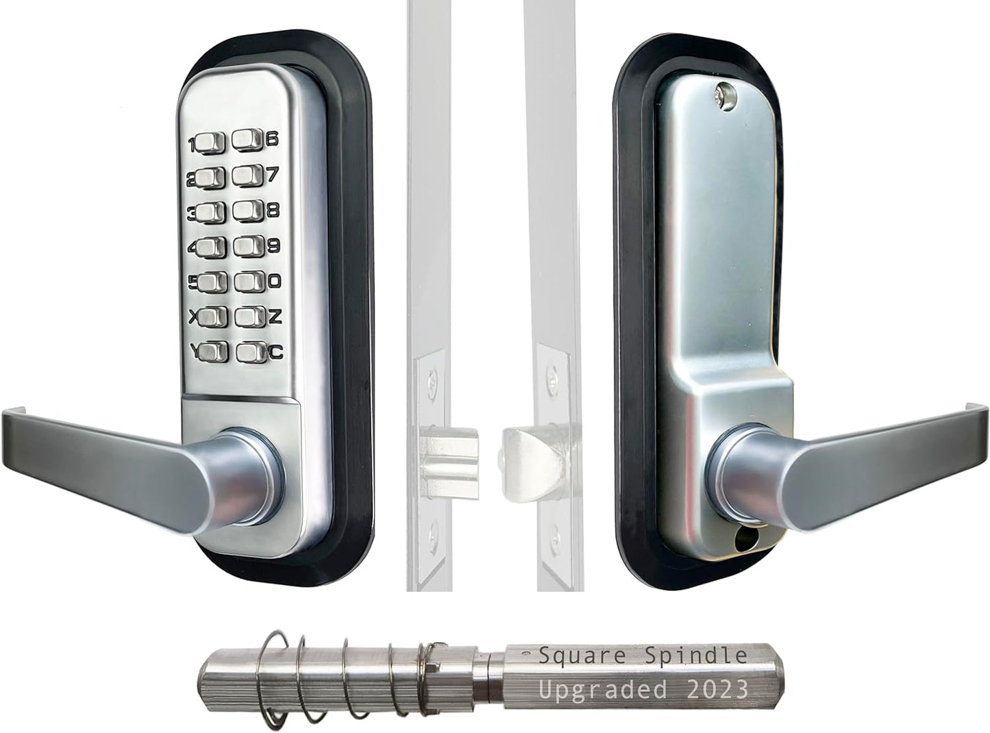 JOUNJIP Double-Sided Mechanical Keyless Combination Lever Handle Door Lock - [Square Spindle] Easier Install - (Satin Chrome) 2024 Upgrade Version