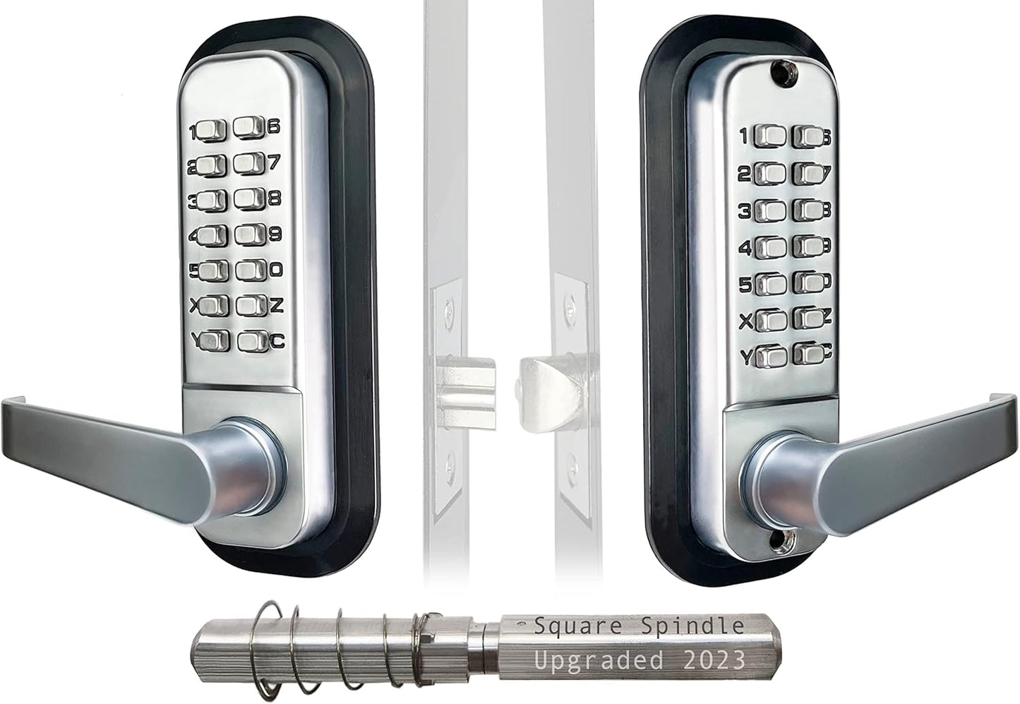 JOUNJIP Double-Sided Mechanical Keyless Combination Lever Handle Door Lock - [Square Spindle] Easier Install - (Satin Chrome) 2024 Upgrade Version