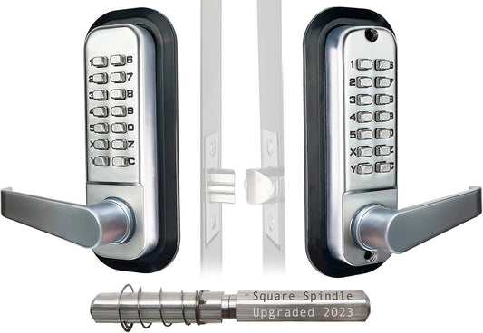 JOUNJIP Double-Sided Mechanical Keyless Combination Lever Handle Door Lock - [Square Spindle] Easier Install - (Satin Chrome) 2024 Upgrade Version