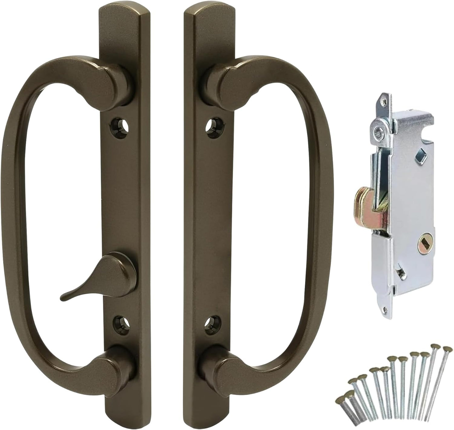 8.5" Legacy Sliding Patio Glass Door Handle Set Replacement – Offset Latch, Non-Keyed, Bronze – Sash Controls 2265 Handle & 45° Mortise Lock– Fits 3-15/16” Screw Spacing & 1-1/4" to 2-1/4" Thick Doors