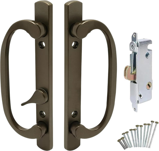 8.5" Legacy Sliding Patio Glass Door Handle Set Replacement – Offset Latch, Non-Keyed, Bronze – Sash Controls 2265 Handle & 45° Mortise Lock– Fits 3-15/16” Screw Spacing & 1-1/4" to 2-1/4" Thick Doors