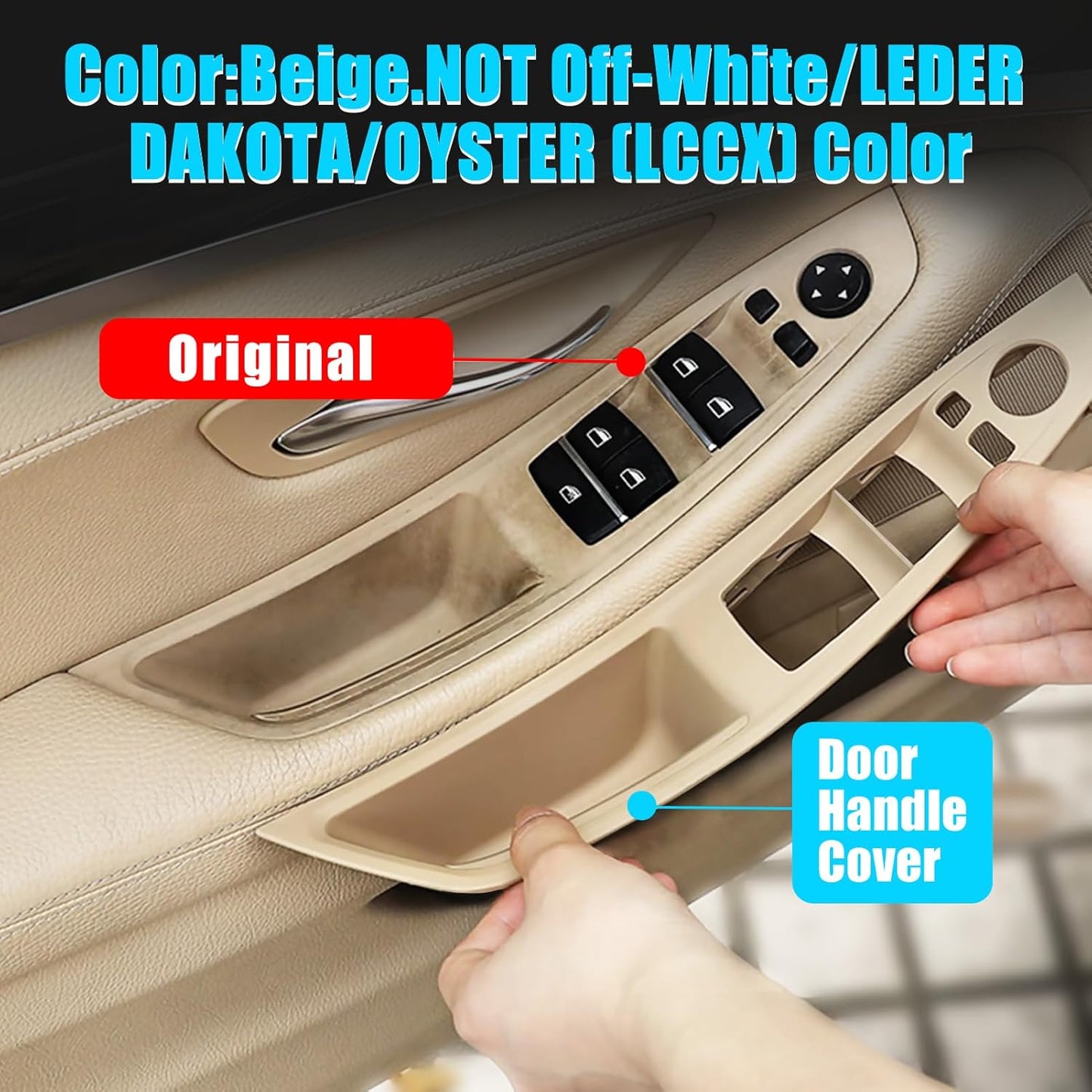 Jaronx Compatible with BMW Door Handle Covers Snap-on/Sticky-on 5 Series 520 525 528 530 535 F10/F11 2010-2016,7PCS Driver Side Window Switch Panel+Passenger Door Handle+Window Switch Covers (Beige)