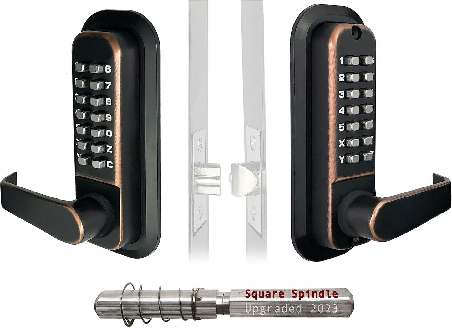 JOUNJIP Double-Sided Mechanical Keyless Combination Lever Handle Door Lock - [Square Spindle] Easier Install - (Satin Chrome) 2024 Upgrade Version