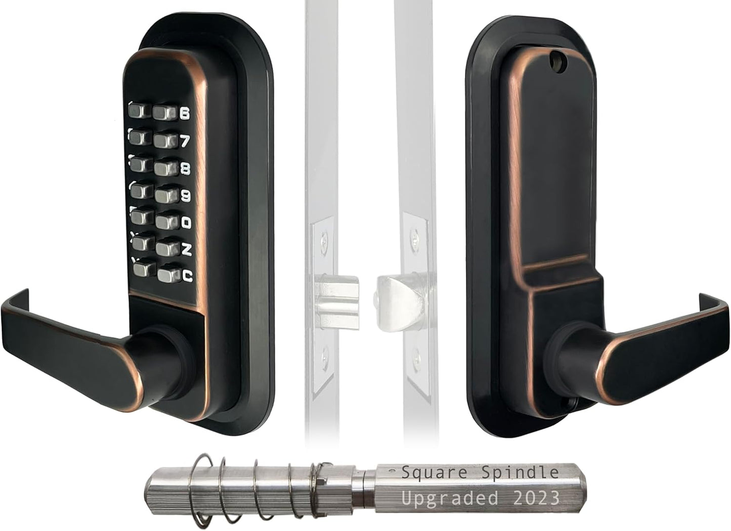 JOUNJIP Double-Sided Mechanical Keyless Combination Lever Handle Door Lock - [Square Spindle] Easier Install - (Satin Chrome) 2024 Upgrade Version
